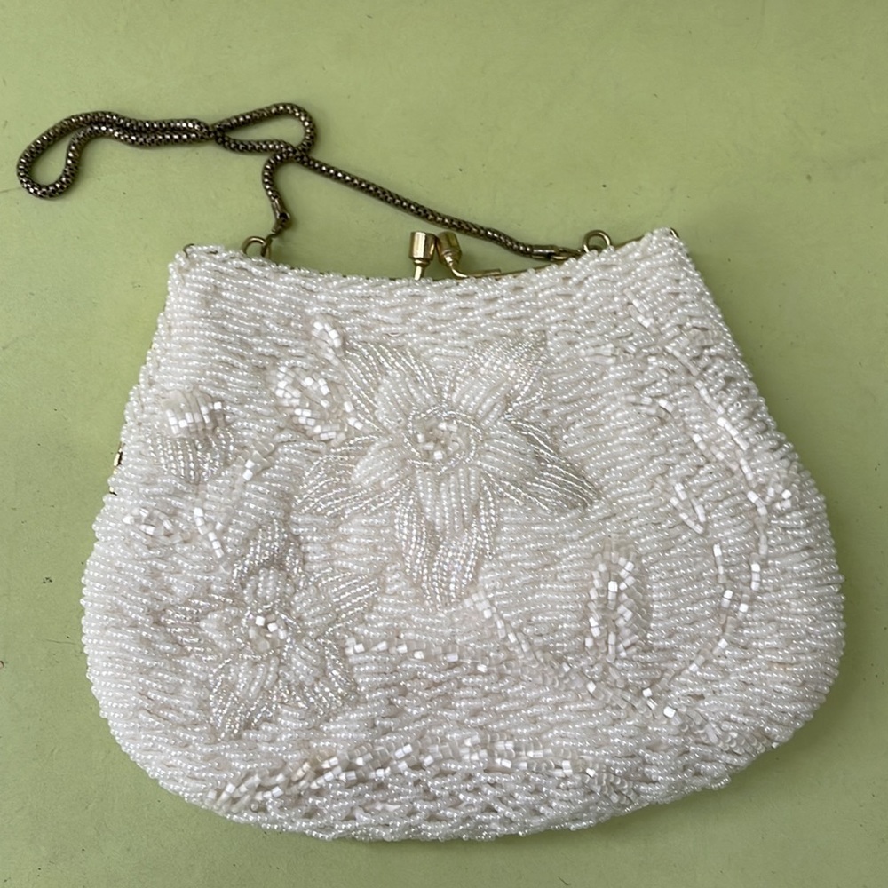 Vintage cream all beaded mini bag